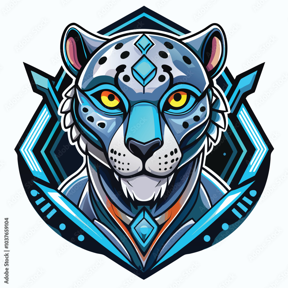 Fototapeta premium Cybernetic Snow Leopard Futuristic Digital Art Design