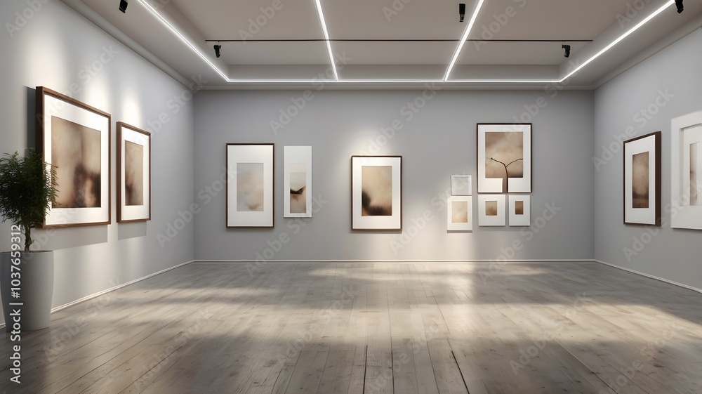 Modern gallery interior with empty frames created with generative Ai Modern gallery interior with empty frames created with generative Ai