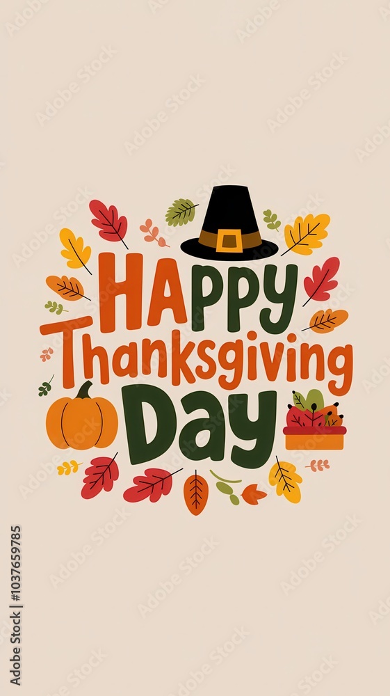 Naklejka premium Festive Thanksgiving illustration with pumpkins and autumn leaves in warm tones