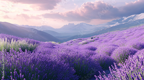 A field of lavender blooming on a hillside, filling the air with fragrance.