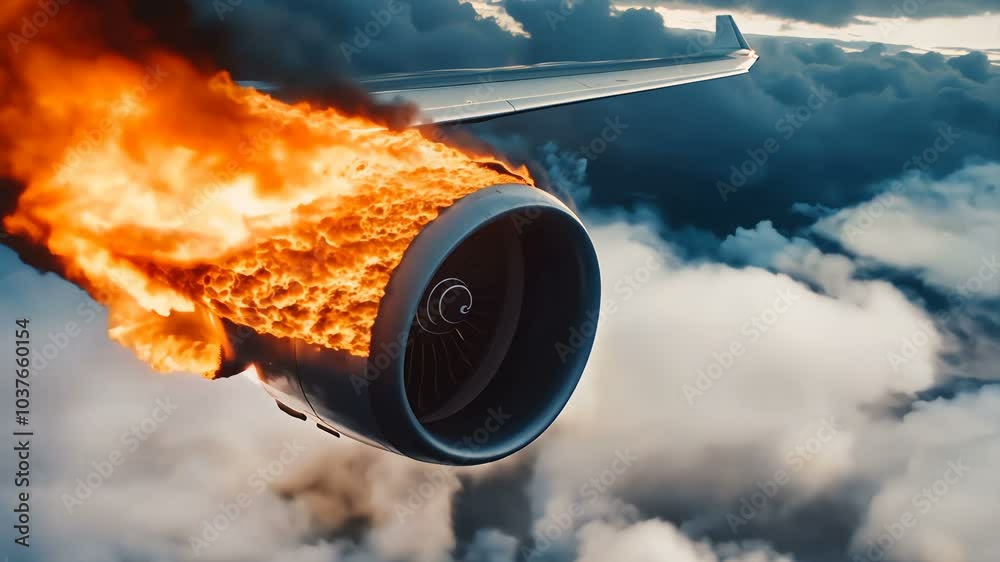 Jet Engine Back Fire View A midflight jet engine fire high above poses serious risks and ...