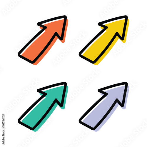 Vector Hand Drawn Pop Arrow Icon Set In Multiple Color