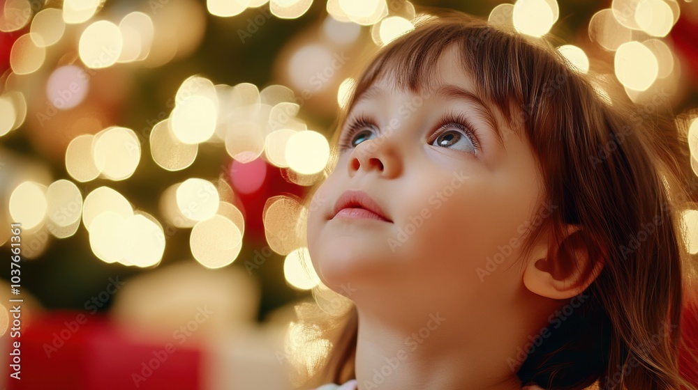 Child gazing at festive lights with wonder and awe, AI Child gazing at festive lights with wonder and awe, AI