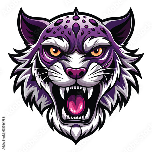 Purple Roaring Wildcat Head Mascot Design