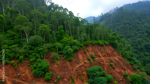 Acid rain, deforestation, weakening roots contributes to soil erosion and landslides photo