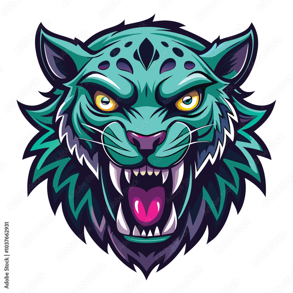 Obraz premium Ferocious Teal Tiger Head Roar Mascot Design