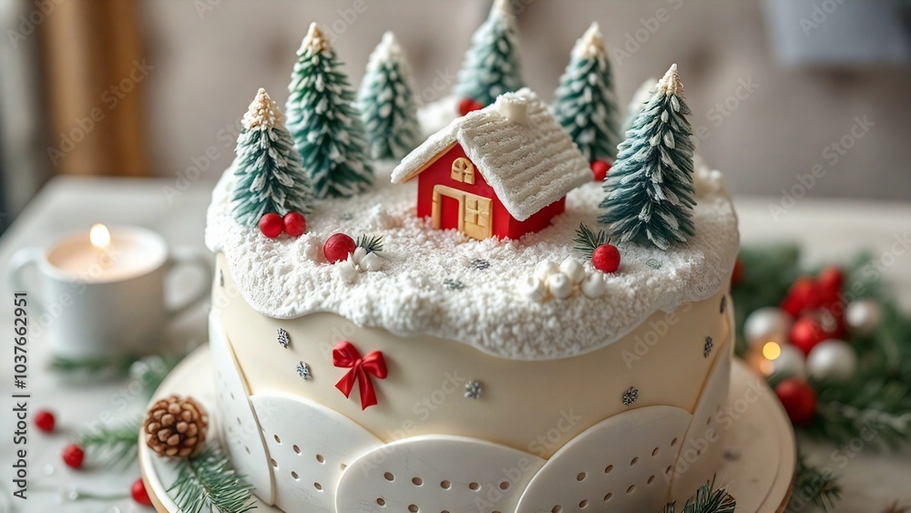 Fototapeta premium winter style cake with elegant decoration