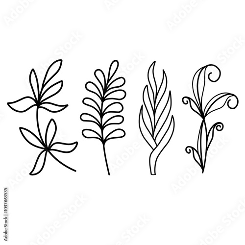 tree with leaves black and white vector illustration