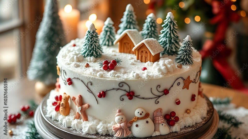 winter style cake with elegant decoration winter style cake with elegant decoration