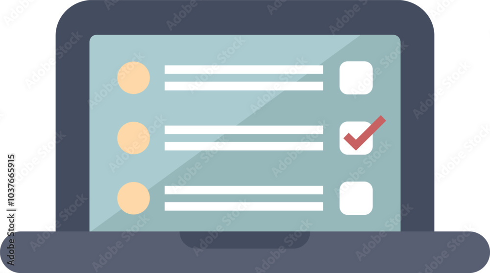 Laptop showing checklist for online survey, exam, voting, quiz or poll Laptop showing checklist for online survey, exam, voting, quiz or poll