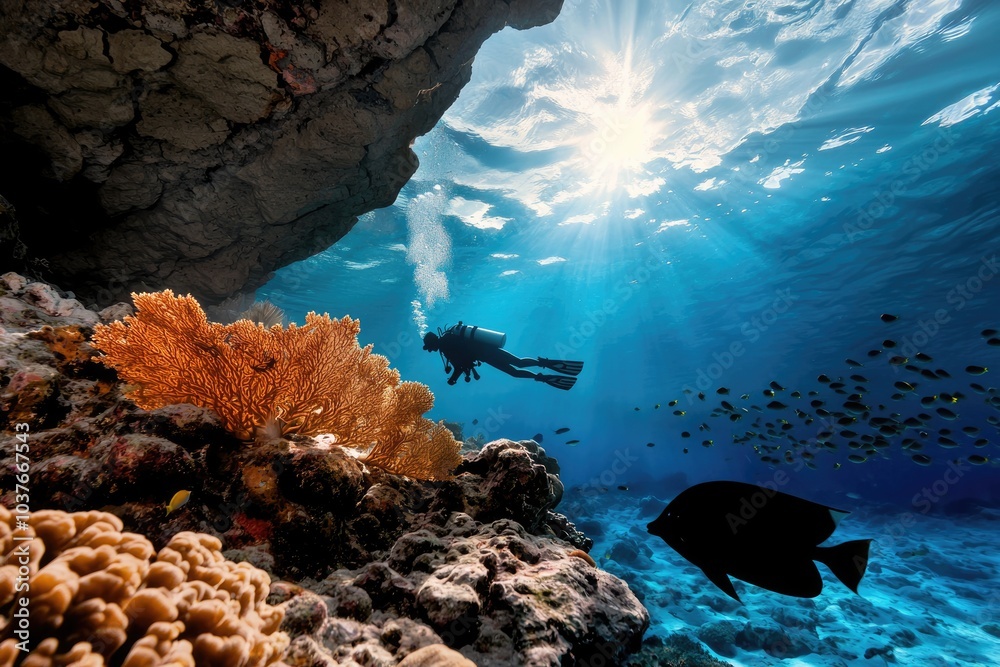 A young girl diver immersed in the stunning underwater world