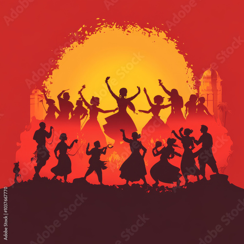 Garba Night poster for Navratri Dussehra festival of India. vector illustration design of peoples playing Dandiya dance. photo