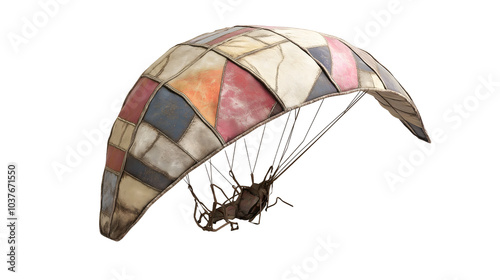 Vintage-style paraglider with a fabric canopy made of colorful materials
