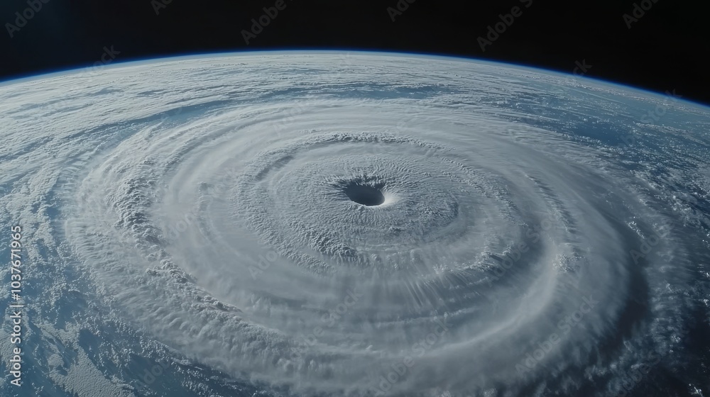 Earth's Atmospheric Fury, Hurricane from Space: Concept of natural disaster, climate change, weather forecasting, satellite technology, atmospheric science, space exploration. Earth's Atmospheric Fury, Hurricane from Space: Concept of natural disaster, climate change, weather forecasting, satellite technology, atmospheric science, space exploration.