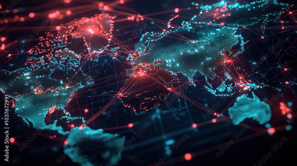 Abstract World Map Design with Glowing Connections, Illustrating Global Communication and Networking Concepts Abstract World Map Design with Glowing Connections, Illustrating Global Communication and Networking Concepts