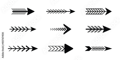 Vector Bow Arrow Icon Set. Arrow Icon In Multiple Style