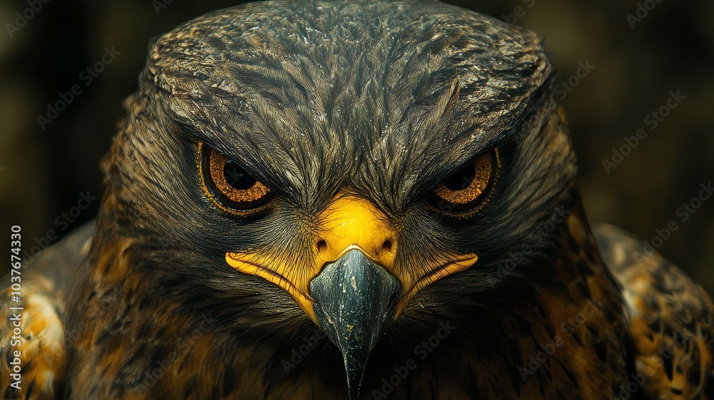 Naklejka premium Nature's Sniper-A Raptor's Keen Eyesight, A Close-Up of a Raptor : Concept of predatory nature, hunting instincts, keen eyesight, animal intelligence, determination, focus, journey of life, survival, 