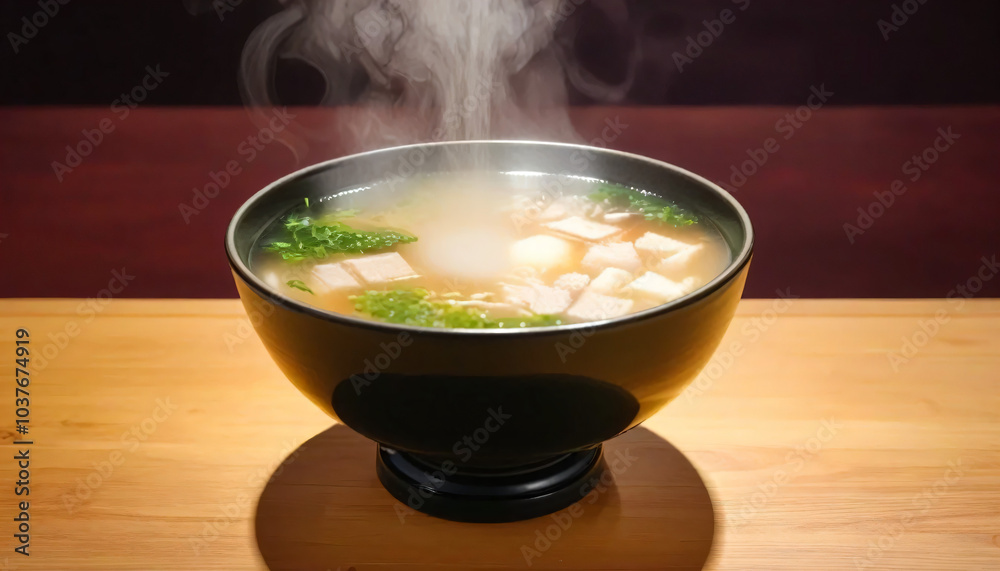 Bowl of miso soup with scallions and tofu