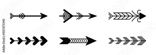 Vector Bow Arrow Icon Set. Arrow Icon In Multiple Style