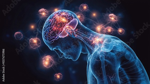 A detailed visualization of cortisol release in response to stress, showing its impact on the body