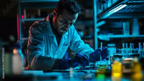 A detective examining evidence in a crime lab, illustrating the investigative role of law enforcement