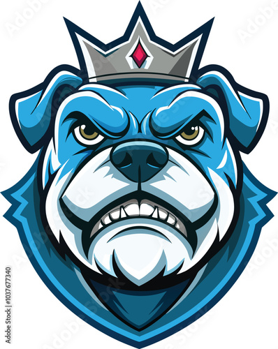Blue Bulldog King Mascot Logo Design