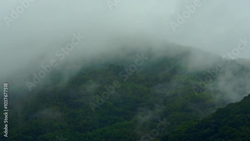 山から霧や雲が立ち上がる1