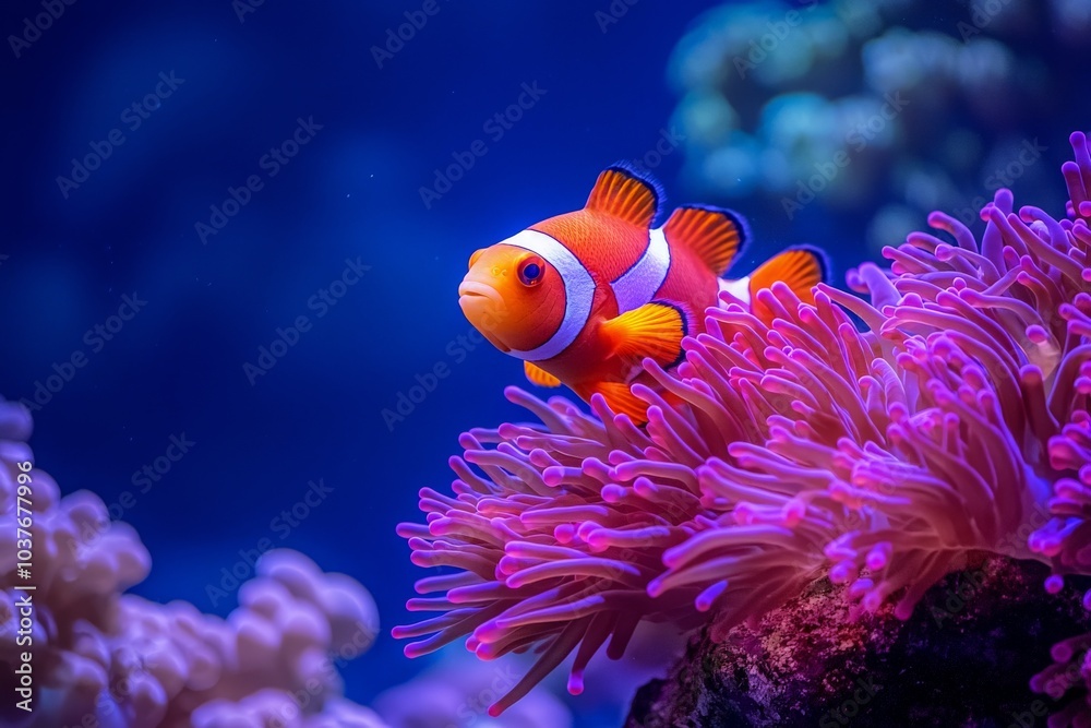 Clownfish Peeking from Sea Anemone in Vibrant Coral Reef