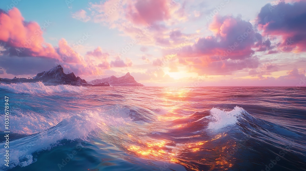 A Dreamlike Ocean Where Waves are Made of Vibrant Colors and Flowing Light A Dreamlike Ocean Where Waves are Made of Vibrant Colors and Flowing Light