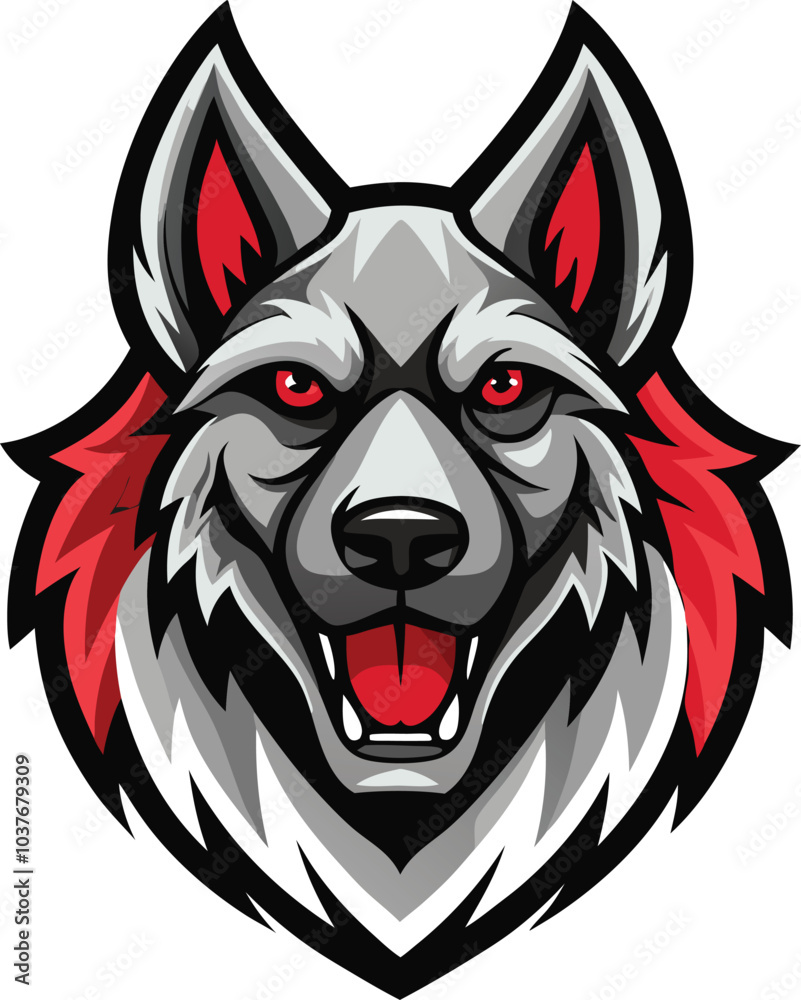 Fototapeta premium Aggressive Gray Wolf Mascot With Red Fur