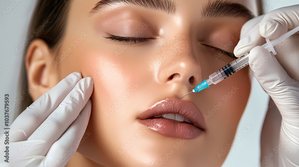 Woman receiving nasal injection Woman receiving nasal injection