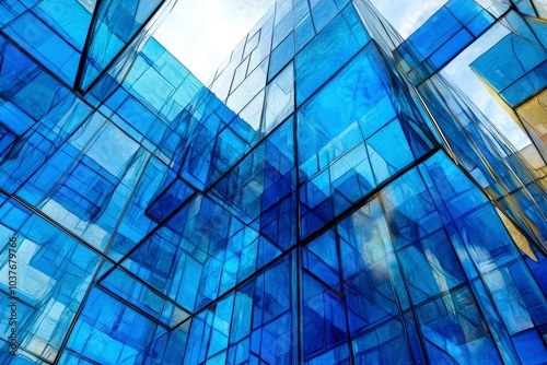 Abstract Blue Glass Facade of a Modern Building