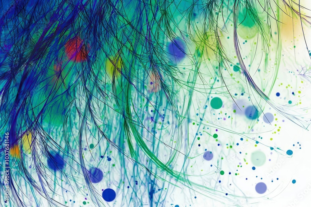 Obraz premium Abstract Watercolor Background with Blue and Green Lines and Circles
