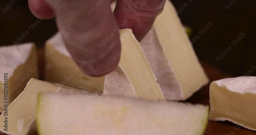 cheese with white mold close-up, fresh cheese on a cutting board