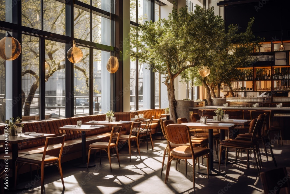 Naklejka premium Interior of a cafe in New York during spring