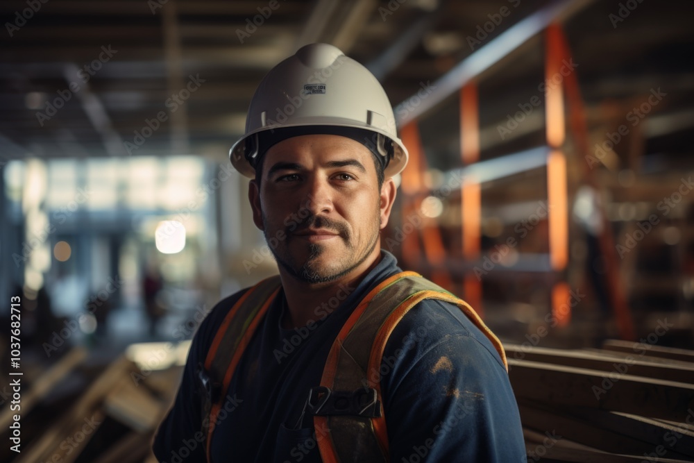 Portrait of a Hispanic construction worker inside of unfinished building Portrait of a Hispanic construction worker inside of unfinished building