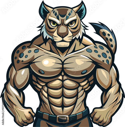 Muscular Lynx Cartoon Character Illustration