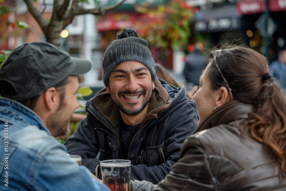 Group of friends drinking beer and talking in a pub or restaurant. Group of friends drinking beer and talking in a pub or restaurant.