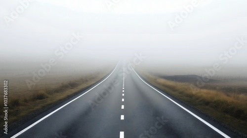 Minimalistic long asphalt road disappearing into the horizon