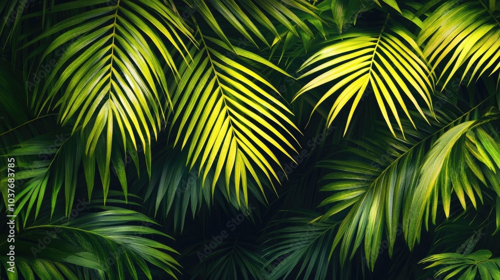 Obraz premium Illustration of palm leaves suitable for photo wallpapers frescoes and murals Perfect for enhancing interior spaces with a tropical touch