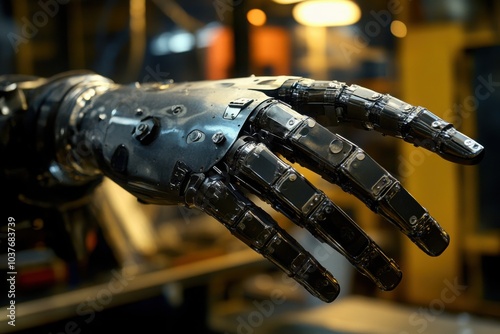 Close-up of Advanced Robotic Hand in Workshop