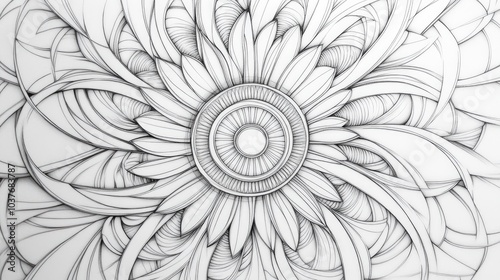 Line art mandala design for coloring featuring intricate patterns and shapes