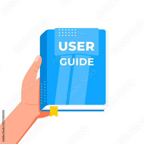 Hand holding user guide book with bookmark ribbon