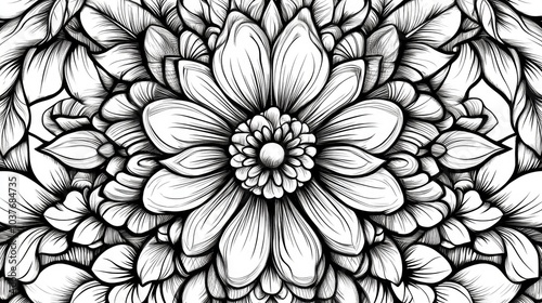 Wallpaper Mural Line art mandala pattern created in black and white featuring an abstract floral design suitable for wallpaper or decorative purposes Torontodigital.ca