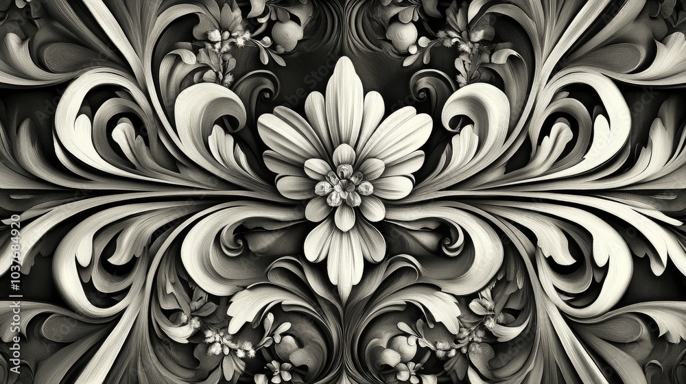 Ornamental artwork featuring a blend of black and white elements Ornamental artwork featuring a blend of black and white elements