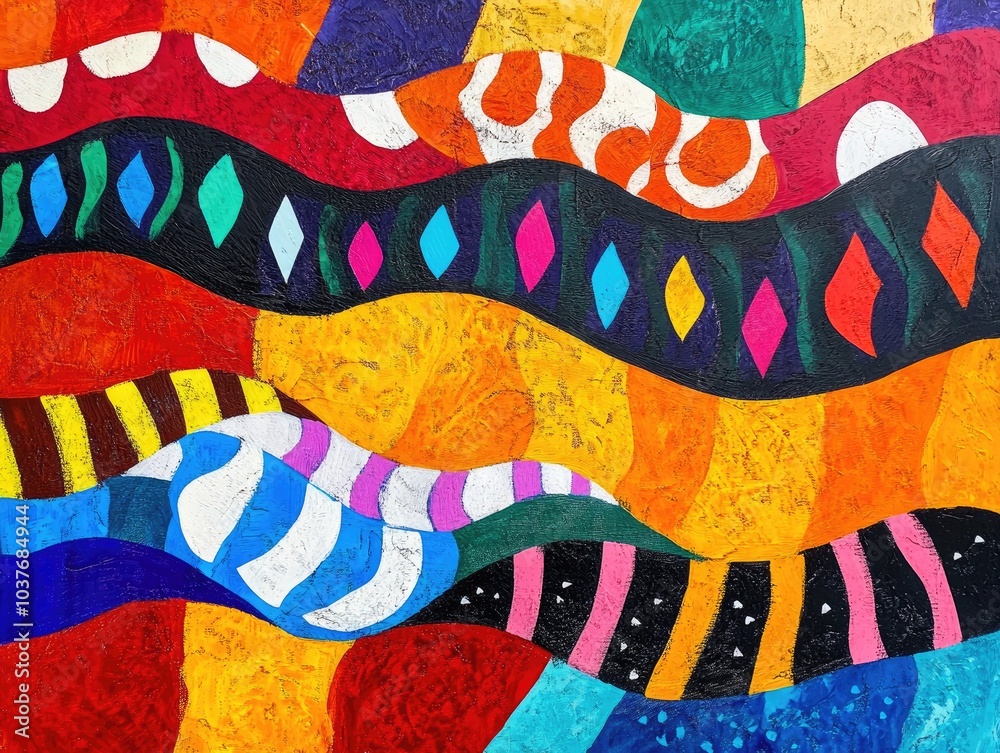 Fototapeta premium Macro shot of a vibrant waving flag showcasing colorful patterns
