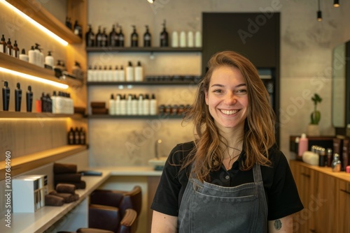 Portrait of a smiling hairdresser in a modern saloon