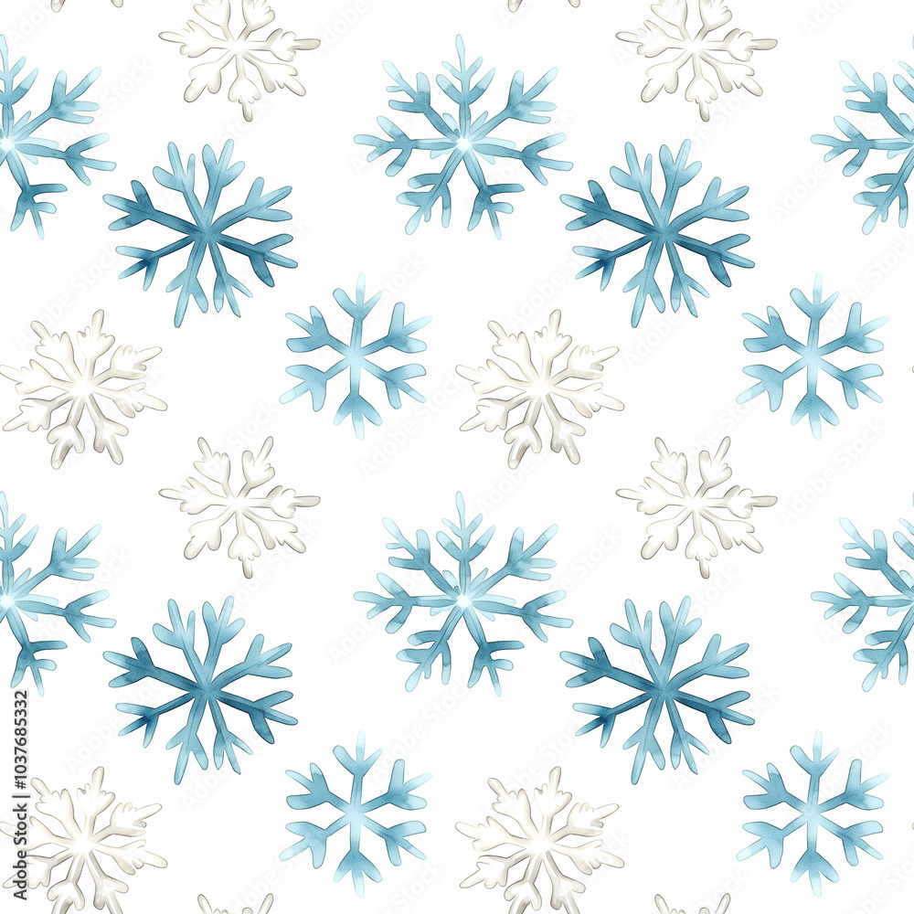 A seamless pattern of delicate snowflakes in soft blue and white,seamless pattern background A seamless pattern of delicate snowflakes in soft blue and white,seamless pattern background