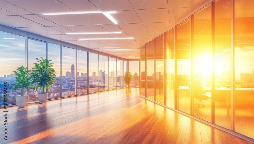 Bright and airy modern workspace with stunning views through glass walls. Bright and airy modern workspace with stunning views through glass walls.
