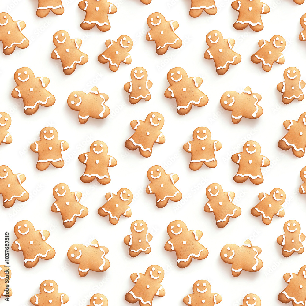 A festive pattern of gingerbread men scattered across a light background,seamless pattern background A festive pattern of gingerbread men scattered across a light background,seamless pattern background